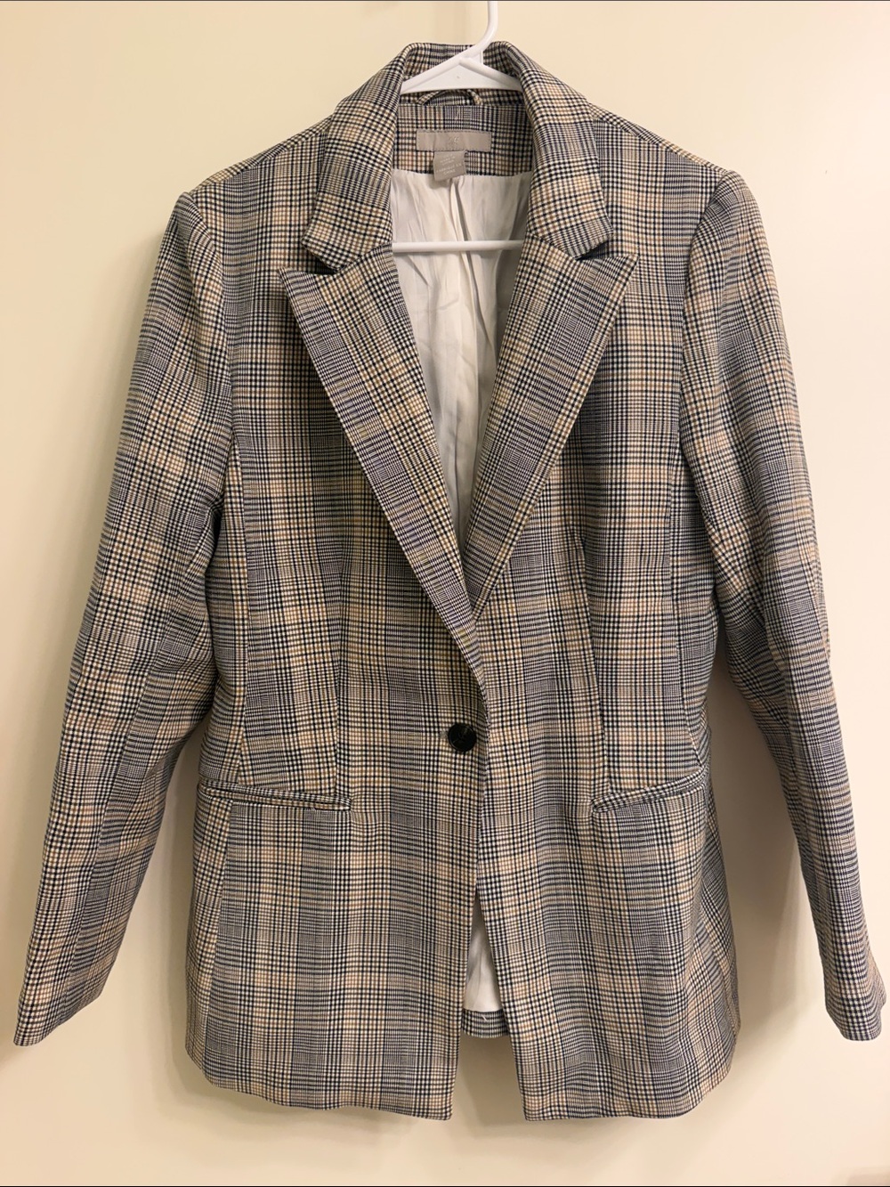 H&M Plaid Single-Button Blazer in Beige and Black